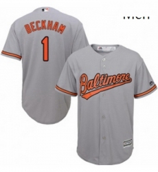Mens Majestic Baltimore Orioles 1 Tim Beckham Replica Grey Road Cool Base MLB Jersey 