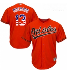 Mens Majestic Baltimore Orioles 13 Manny Machado Authentic Orange USA Flag Fashion MLB Jersey