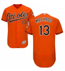 Mens Majestic Baltimore Orioles 13 Manny Machado Orange Alternate Flex Base Authentic Collection MLB Jersey