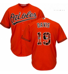 Mens Majestic Baltimore Orioles 19 Chris Davis Authentic Orange Team Logo Fashion Cool Base MLB Jersey
