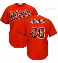 Mens Majestic Baltimore Orioles 28 Colby Rasmus Authentic Orange Team Logo Fashion Cool Base MLB Jersey 