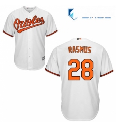 Mens Majestic Baltimore Orioles 28 Colby Rasmus Replica White Home Cool Base MLB Jersey 