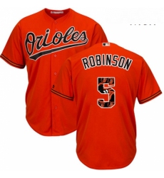 Mens Majestic Baltimore Orioles 5 Brooks Robinson Authentic Orange Team Logo Fashion Cool Base MLB Jersey