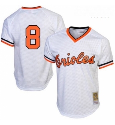 Mens Mitchell and Ness 1985 Baltimore Orioles 8 Cal Ripken Authentic White Throwback MLB Jersey