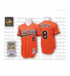 Mens Mitchell and Ness 1989 Baltimore Orioles 8 Cal Ripken Authentic Orange Throwback MLB Jersey