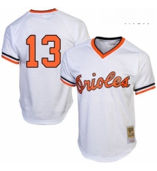 Mens Mitchell and Ness Baltimore Orioles 13 Manny Machado Authentic White Throwback MLB Jersey