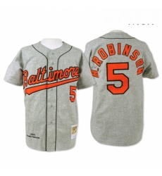 Mens Mitchell and Ness Baltimore Orioles 5 Brooks Robinson Authentic Grey Throwback MLB Jersey