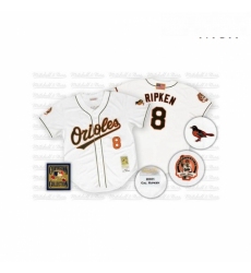 Mens Mitchell and Ness Baltimore Orioles 8 Cal Ripken Authentic White Throwback MLB Jersey