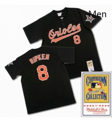 Mens Mitchell and Ness Baltimore Orioles 8 Cal Ripken Replica Black Throwback MLB Jersey