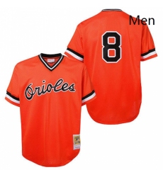 Mens Mitchell and Ness Baltimore Orioles 8 Cal Ripken Replica Orange Throwback MLB Jersey