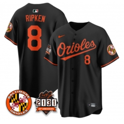 Mens Nike Baltimore Orioles 8 Cal Ripken Jr Black 30TH anniversary 2131 Patch Stitched Baseball Jerse