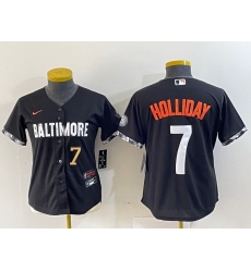 Women Baltimore Orioles 7 Jackson Holliday Black 2023 City Connect Cool base jerseys  2