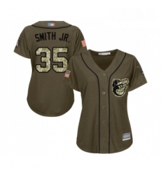 Womens Baltimore Orioles 35 Dwight Smith Jr Authentic Green Salute to Service Baseball Jersey 