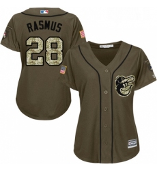 Womens Majestic Baltimore Orioles 28 Colby Rasmus Replica Green Salute to Service MLB Jersey 