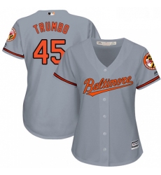 Womens Majestic Baltimore Orioles 45 Mark Trumbo Authentic Grey Road Cool Base MLB Jersey