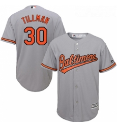 Youth Majestic Baltimore Orioles 30 Chris Tillman Replica Grey Road Cool Base MLB Jersey