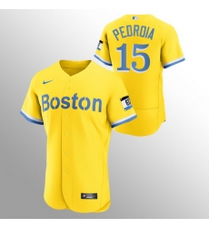 Men Boston Red Sox 15 Dustin Pedroia Men Nike 2021 City Connect Gold Authentic MLB Jersey