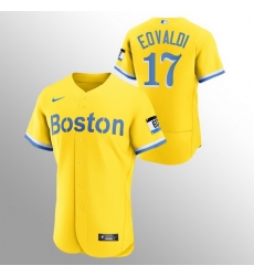Men Boston Red Sox 17 Nathan Eovaldi Men Nike 2021 City Connect Gold Authentic MLB Jersey