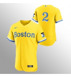 Men Boston Red Sox 2 Xander Bogaerts Men Nike 2021 City Connect Gold Authentic MLB Jersey   No Name
