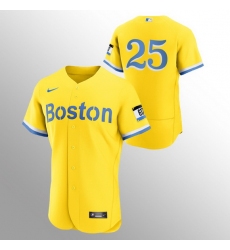 Men Boston Red Sox 25 Kevin Plawecki Men Nike 2021 City Connect Gold Authentic MLB Jersey   No Name