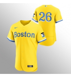 Men Boston Red Sox 26 Wade Boggs Men Nike 2021 City Connect Gold Authentic MLB Jersey   No Name
