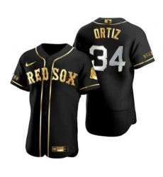 Men Boston Red Sox 34 David Ortiz Black Gold Flex Base Stitched Baseball Jersey