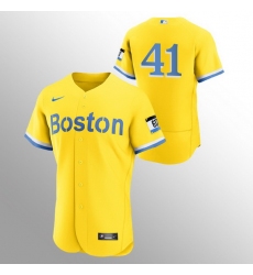 Men Boston Red Sox 41 Chris Sale Men Nike 2021 City Connect Gold Authentic MLB Jersey   No Name