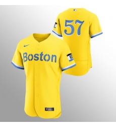 Men Boston Red Sox 57 Eduardo Rodriguez Men Nike 2021 City Connect Gold Authentic MLB Jersey   No Name