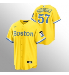 Men Boston Red Sox 57 Eduardo Rodriguez Men Nike 2021 City Connect Gold Fans Version MLB Jersey