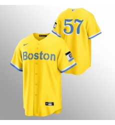 Men Boston Red Sox 57 Eduardo Rodriguez Men Nike 2021 City Connect Gold Fans Version MLB Jersey   No Name