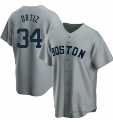 Men Boston Red Sox David Ortiz Gray Replica Road Cooperstown Collection Player Jersey