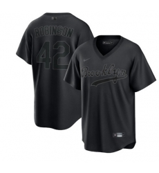 Men Brooklyn Dodgers 42 Jackie Robinson Black Pitch Black Fashion Replica Stitched Jersey