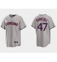 Men Cleveland Guardians 47 Cal Quantrill Grey Cool Base Stitched Jersey