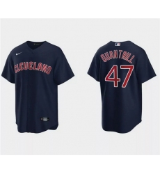 Men Cleveland Guardians 47 Cal Quantrill Navy Cool Base Stitched Jersey