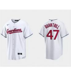 Men Cleveland Guardians 47 Cal Quantrill White Cool Base Stitched Jersey