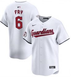 Men Cleveland Guardians 6 David Fry White Cool Base Stitched Baseball Jersey