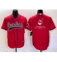 Men Cleveland Guardians Red Team Big Logo With Patch Cool Base Stitched Baseball Jersey