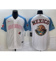 Men Mexico Baseball 2023 White Blue Team Big Logo World Baseball Classic Stitched Jersey