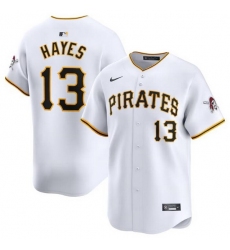 Men Pittsburgh Pirates 13 Ke 27Bryan Hayes White Home Limited Stitched Baseball Jersey