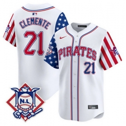 Men Pittsburgh Pirates 21 Roberto Clemente White 2024 Fourth of July Vapor Limited Stitched Baseball Jersey
