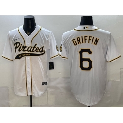 Men Pittsburgh Pirates  6 Konnor Griffin White Cool Base Stitched Baseball Jersey