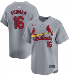 Men St  Louis Cardinals 16 Nolan Gorman Grey 2024 Away Limited Stitched Baseball Jersey