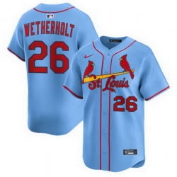 Men St  Louis Cardinals  26 JJ Wetherholt Light Blue Alternate Limited Stitched Baseball Jersey