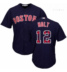 Mens Majestic Boston Red Sox 12 Brock Holt Authentic Navy Blue Team Logo Fashion Cool Base MLB Jersey