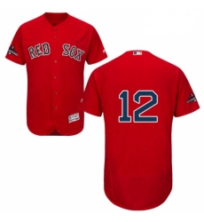Mens Majestic Boston Red Sox 12 Brock Holt Red Alternate Flex Base Authentic Collection 2018 World Series Jersey