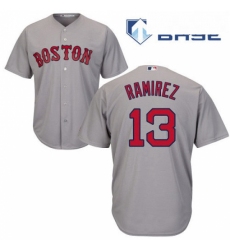 Mens Majestic Boston Red Sox 13 Hanley Ramirez Replica Grey Road Cool Base MLB Jersey