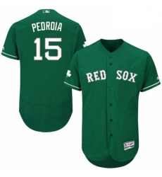 Mens Majestic Boston Red Sox 15 Dustin Pedroia Green Celtic Flexbase Authentic Collection MLB Jersey