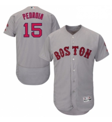 Mens Majestic Boston Red Sox 15 Dustin Pedroia Grey Road Flex Base Authentic Collection MLB Jersey