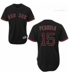 Mens Majestic Boston Red Sox 15 Dustin Pedroia Replica Black Fashion MLB Jersey