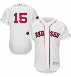 Mens Majestic Boston Red Sox 15 Dustin Pedroia White Home Flex Base Authentic Collection 2018 World Series Jersey 